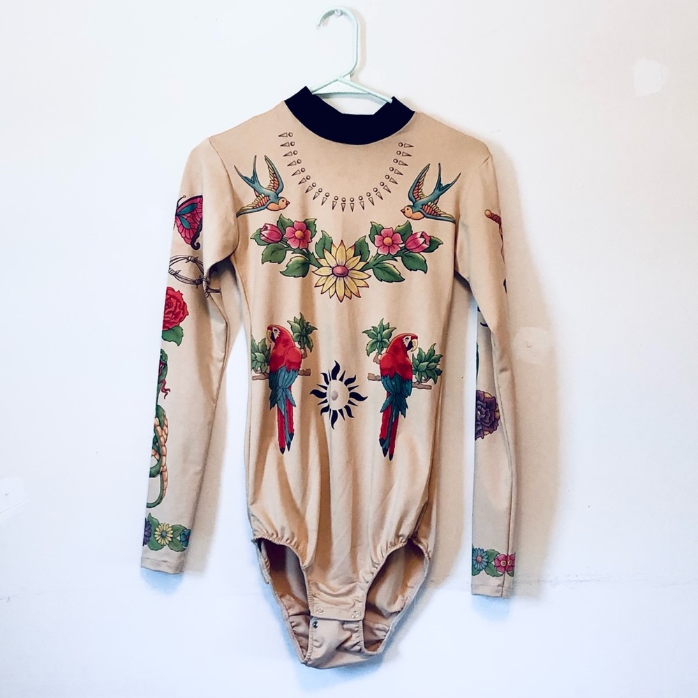 Vintage Tattoo Print Nude Bodysuit in size Small
